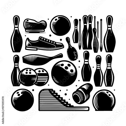 Bowling sports elements set silhouette Bowling ball and pins icon vector illustration