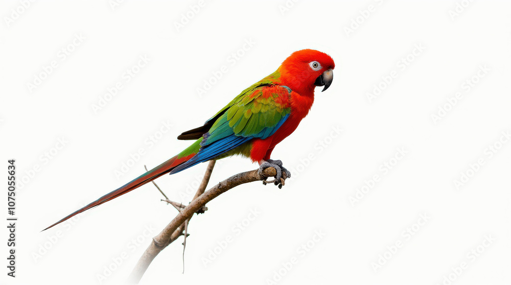 Obraz premium Vibrant Parrot Close-Up Photography on White Background - Perfect for Tropical Wildlife and Nature Themes