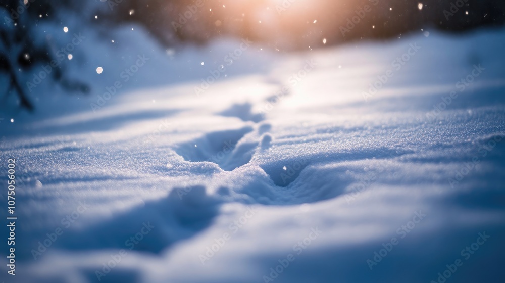 Close-Up of Cross-Country Track in Fresh Snow with Bokeh Effect Close-Up of Cross-Country Track in Fresh Snow with Bokeh Effect