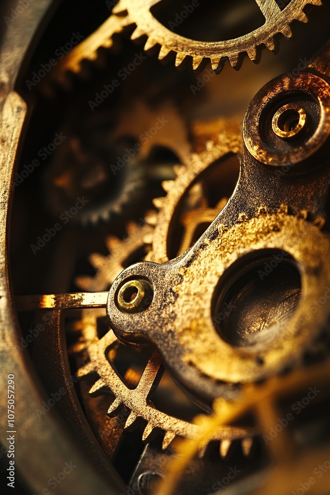 A macro photograph of intricate clock gears and cogs interlocking ...