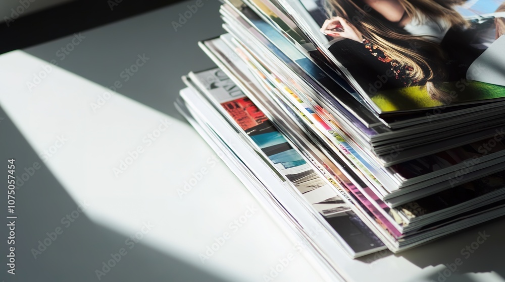 Stack of magazines in natural light, shadow play. Stack of magazines in natural light, shadow play.