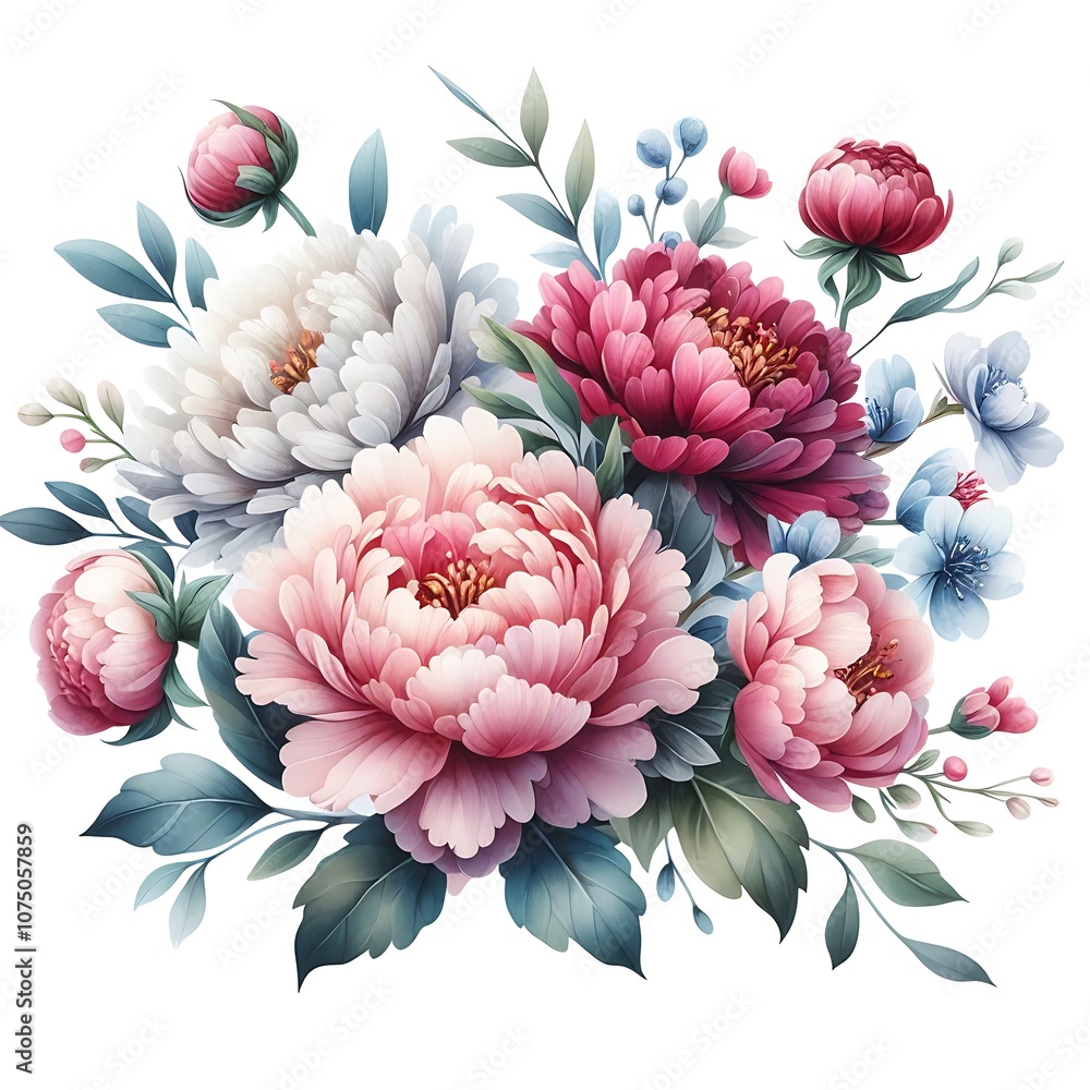 Floral Arrangement of Pink and White Peonies and Leaves. generator AI Floral Arrangement of Pink and White Peonies and Leaves. generator AI
