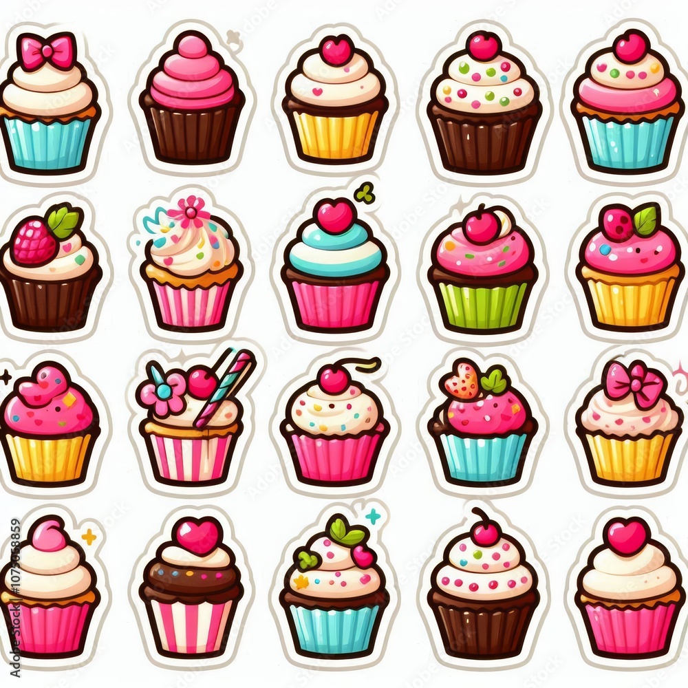 Cupcakes clip art stickers on white isolated background Cupcakes clip art stickers on white isolated background