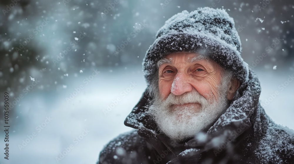 Winter wonderland: senior man in snow Winter wonderland: senior man in snow