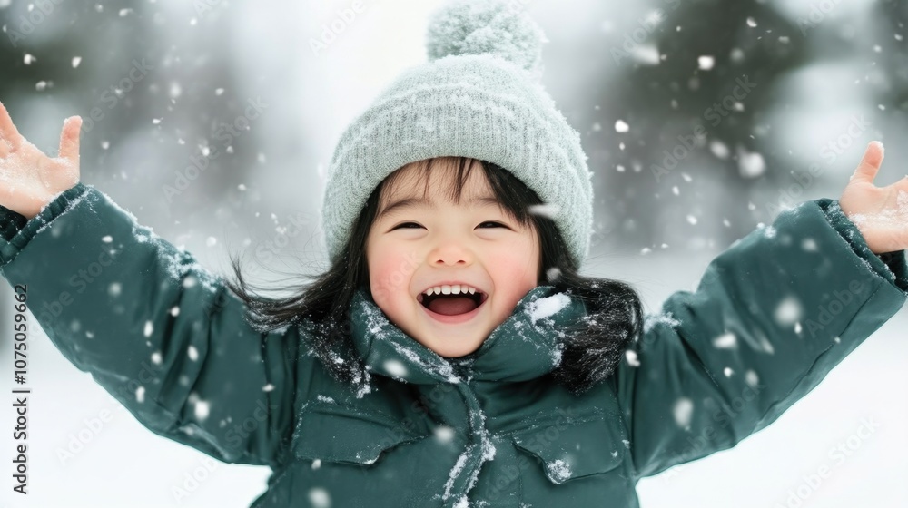 Little Girl Enjoying Christmas Snowfall Little Girl Enjoying Christmas Snowfall