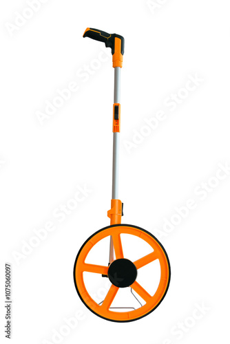 Distance measuring wheel device. Measuring wheel tool for calculating distance isolated on white background