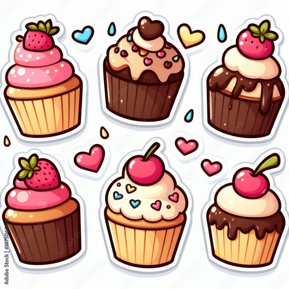 Cupcakes clip art stickers on white isolated background Cupcakes clip art stickers on white isolated background