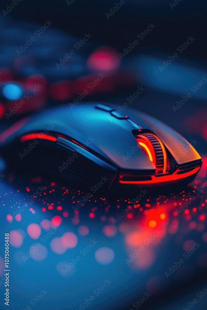 Close-up Detail of Glowing Neon Gaming Mouse Close-up Detail of Glowing Neon Gaming Mouse