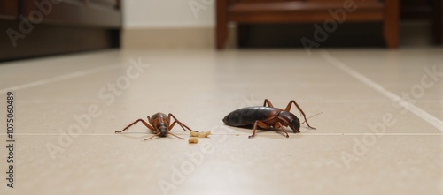 Warning Household Infestation of Dangerous BlackBrown Cockroaches - Health Risks and Disgusting Effects on Home Hygiene photo