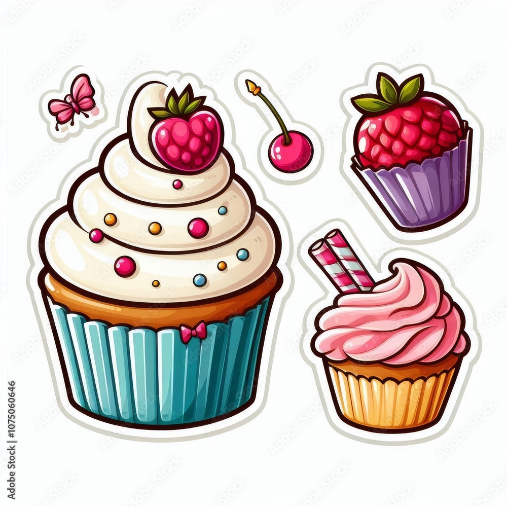 Cupcakes clip art stickers on white isolated background Cupcakes clip art stickers on white isolated background