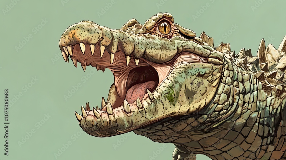 Obraz premium A Close-Up of a Crocodile with its Mouth Open, Showing its Sharp Teeth and a Detailed Eye