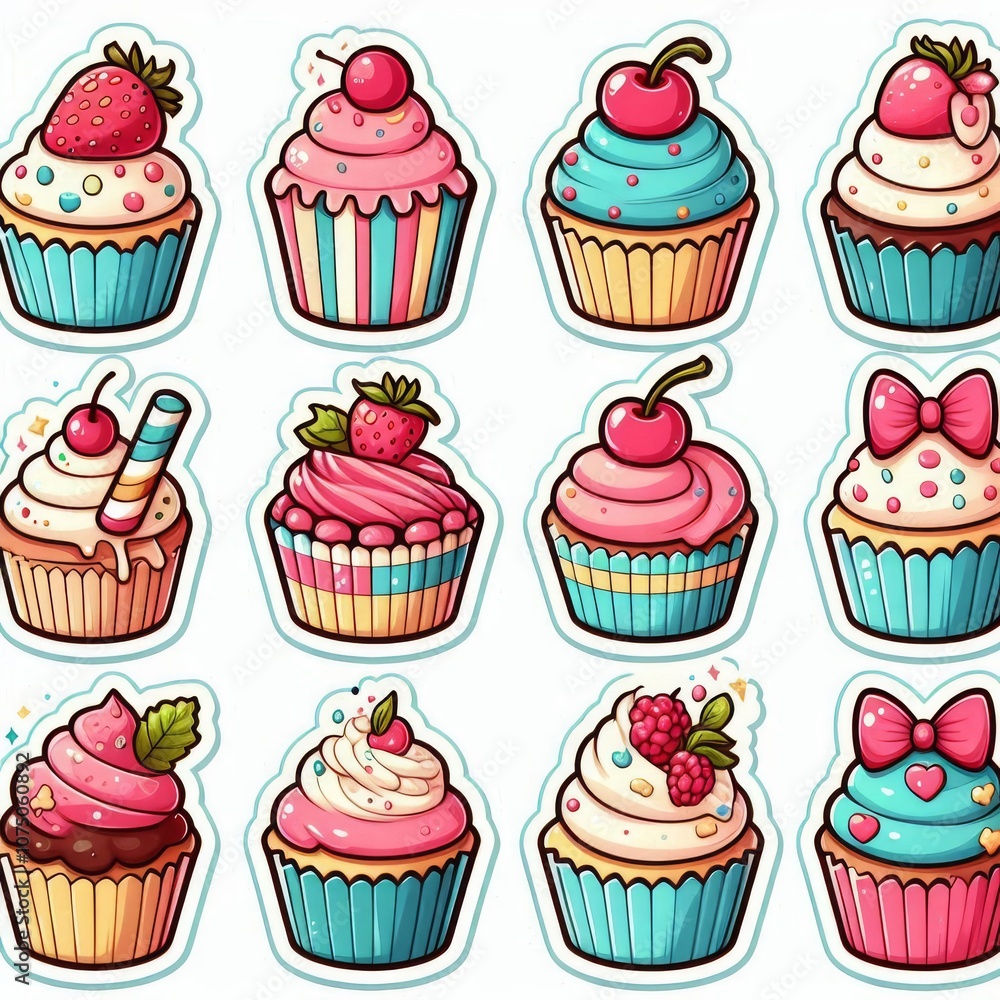 Cupcakes clip art stickers on white isolated background Cupcakes clip art stickers on white isolated background