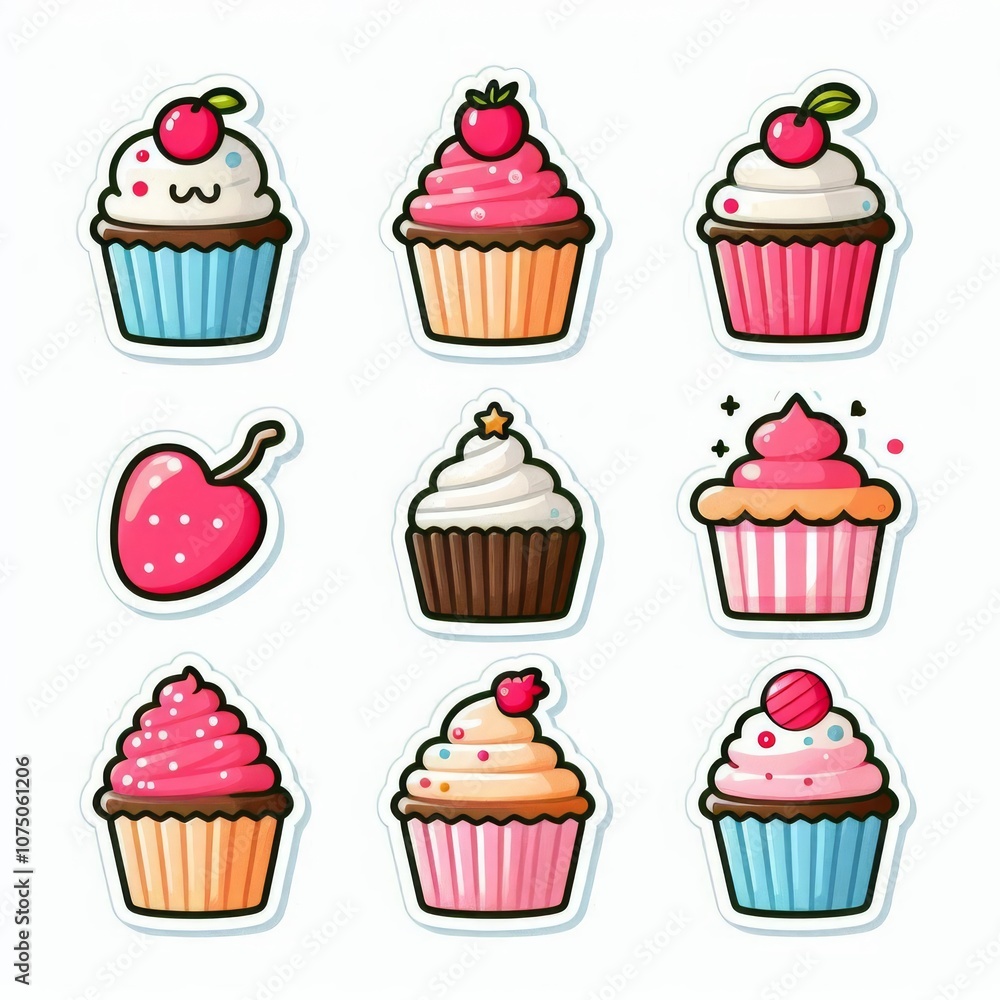 Cupcakes clip art stickers on white isolated background Cupcakes clip art stickers on white isolated background