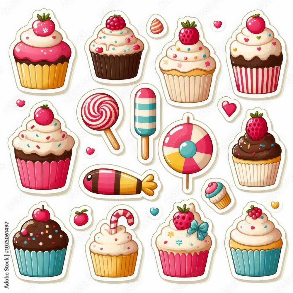 Cupcakes clip art stickers on white isolated background Cupcakes clip art stickers on white isolated background