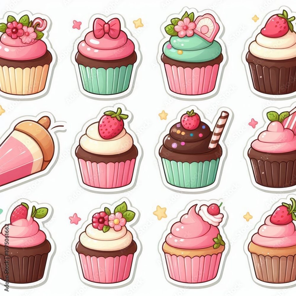 Cupcakes clip art stickers on white isolated background Cupcakes clip art stickers on white isolated background