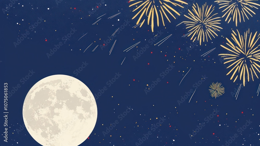 Fototapeta premium Fireworks and Full Moon
