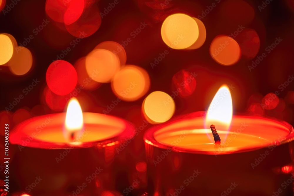 Red and Gold Christmas Candles on a Seasonal Background Red and Gold Christmas Candles on a Seasonal Background