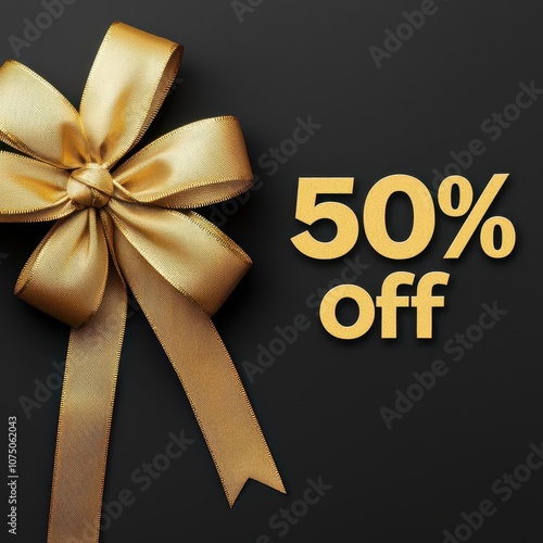 A luxurious gold bow adorns a black background, displaying a promotional message of 