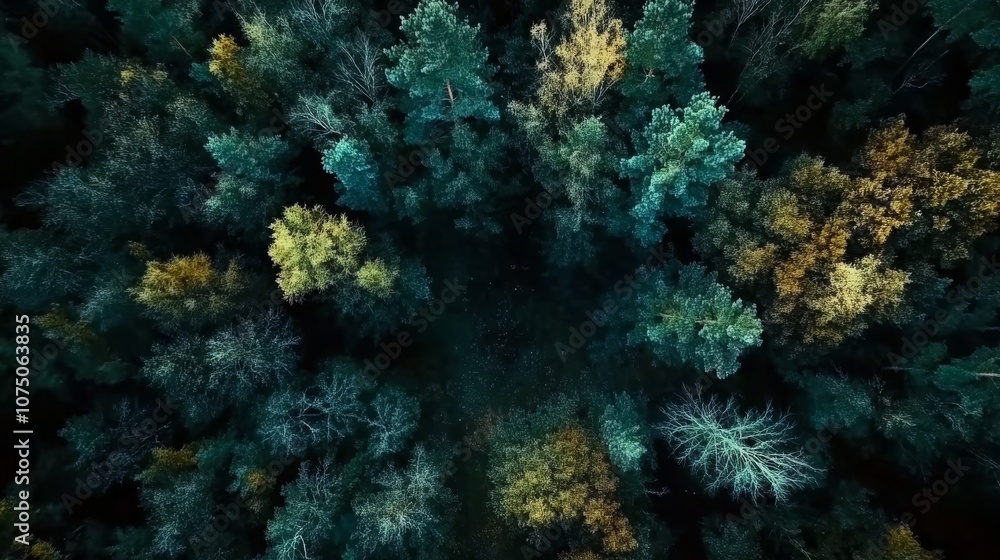 Fototapeta premium A forest in autumn, a summer sky with clouds, a water road in nature