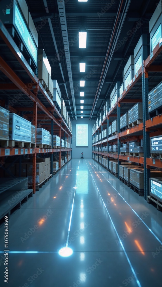A futuristic digital warehouse showcases technological innovation and connectivity A futuristic digital warehouse showcases technological innovation and connectivity