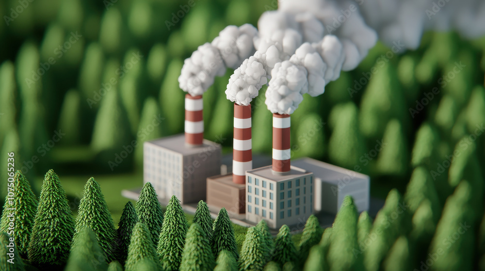 Biomass power plant surrounded by green forests, generating low carbon energy. facility features smokestacks emitting white smoke, highlighting its industrial presence in natural setting Biomass power plant surrounded by green forests, generating low carbon energy. facility features smokestacks emitting white smoke, highlighting its industrial presence in natural setting