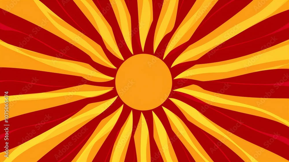 Vibrant red and yellow sunburst pattern with bold rays radiating fromcenter Vibrant red and yellow sunburst pattern with bold rays radiating fromcenter