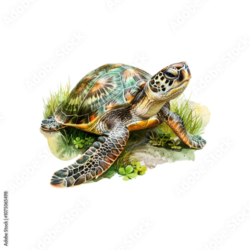 turtle sunbathing vector illustration in watercolor style