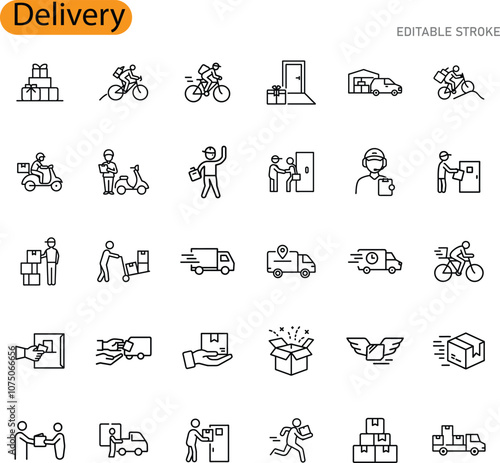 Delivery Service Icons Package, Courier, Transportation