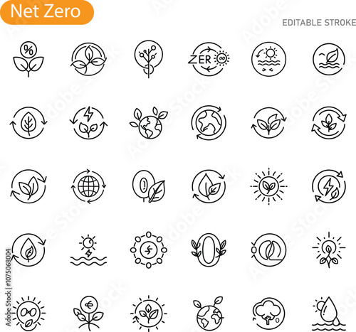 Net Zero Sustainability Icons Climate Change Solutions