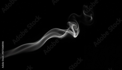 Abstract smoke swirl on black background, smooth flowing shape, artistic photography, copy space 