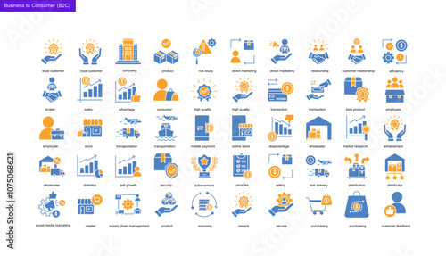 color icon collection, business to consumer icon ( B2C )