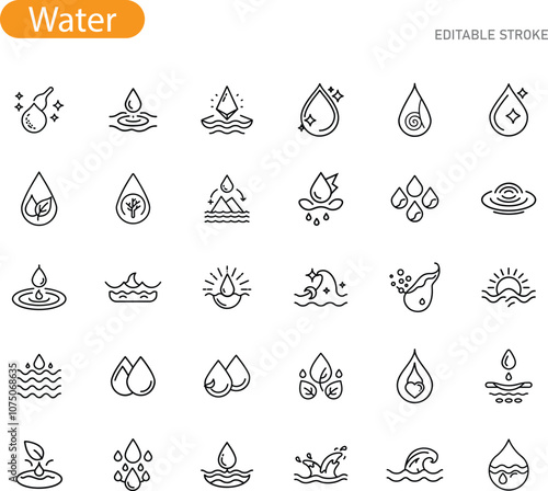 Water Drop Icons Set Outline Editable Stroke