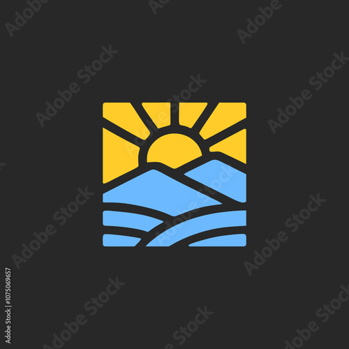 mountain and ocean vector logo design symbol icon to describe nature