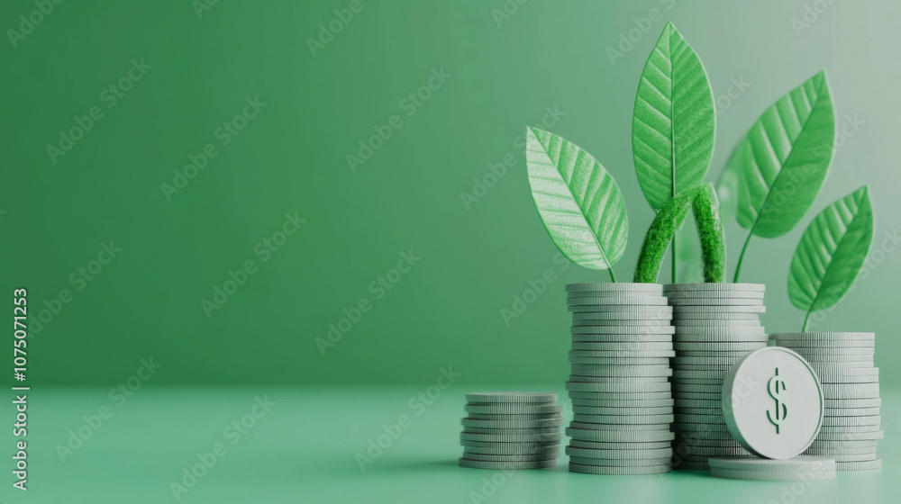 Green Bonds and Eco-Friendly Investments Concept with Currency Icons and Renewable Symbols in 3D Green Bonds and Eco-Friendly Investments Concept with Currency Icons and Renewable Symbols in 3D
