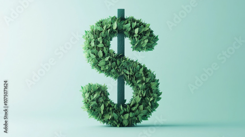 Green Dollar Sign with Leaf Elements,Eco-Friendly Financial Investment Symbol,3D