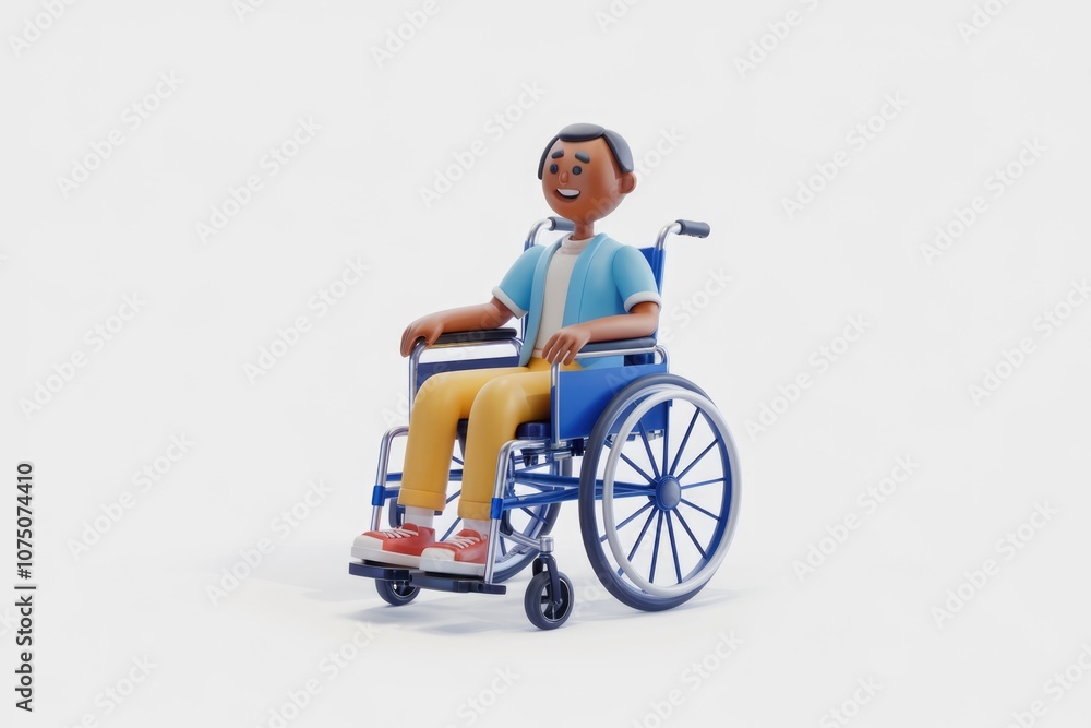 A 3D cartoon of a smiling man in a wheelchair. A 3D cartoon of a smiling man in a wheelchair.