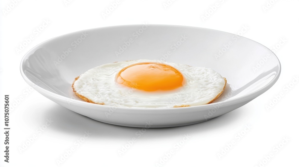 Freshly Cooked Sunny-Side-Up Egg on a White Plate Isolated on a Clean White Background Perfect for Culinary and Food Photography