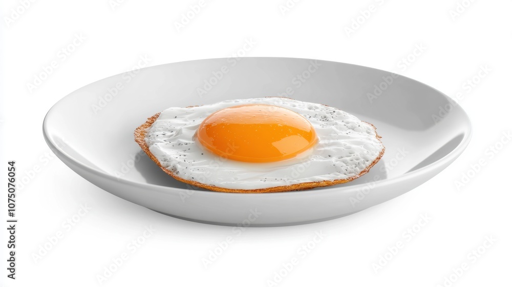 Deliciously Cooked Fried Egg on a White Plate, Perfectly Fried with Crisp Edges and Bright Yellow Yolks, Ideal for Breakfast, Culinary, or Food Photography, Appealing Food Presentation Deliciously Cooked Fried Egg on a White Plate, Perfectly Fried with Crisp Edges and Bright Yellow Yolks, Ideal for Breakfast, Culinary, or Food Photography, Appealing Food Presentation