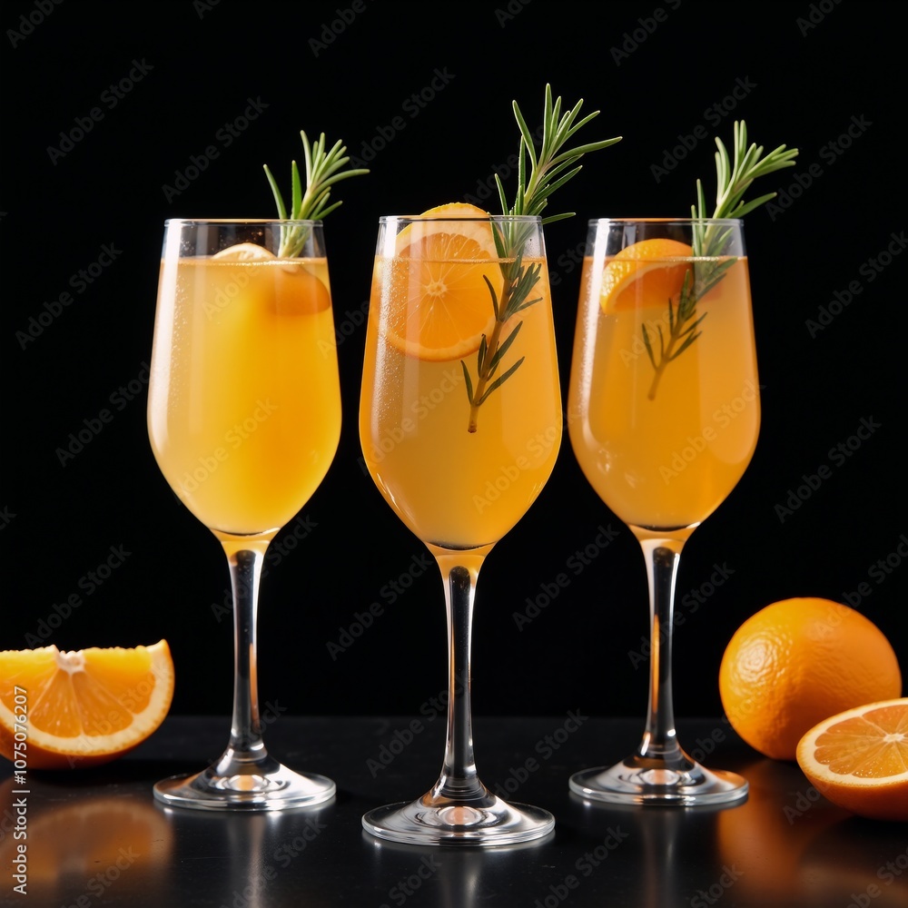 Orange Citrus Cocktails served in three glassware on a dark backdrop accented by fresh rosemary citrus garnishes Orange Citrus Cocktails served in three glassware on a dark backdrop accented by fresh rosemary citrus garnishes