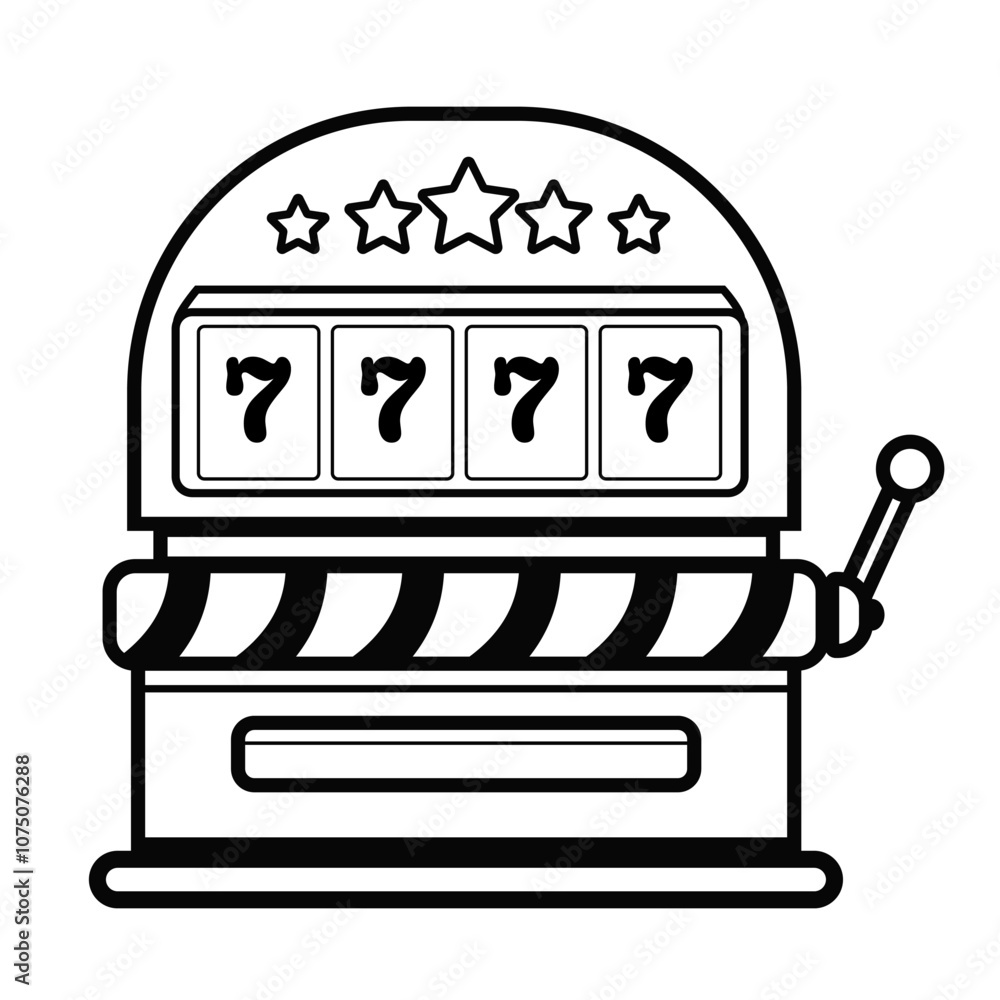 Fine Line art black and white Slot Machine win games jackpot isolated white background Fine Line art black and white Slot Machine win games jackpot isolated white background