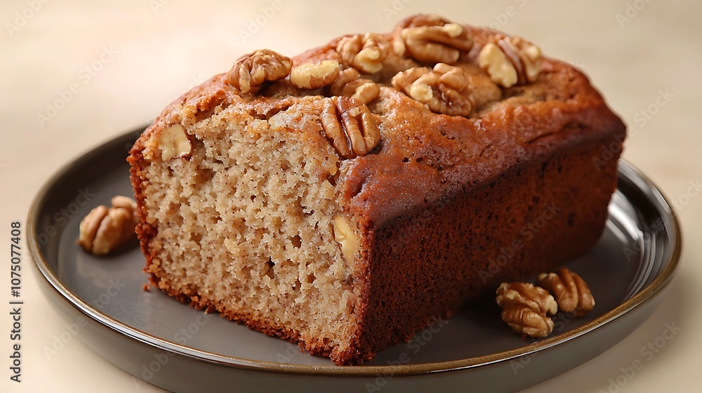Pecan Banana Bread on a Gray Plate Pecan Banana Bread on a Gray Plate