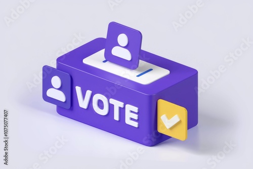 3D illustration of a purple ballot box with the word  VOTE  on it. photo