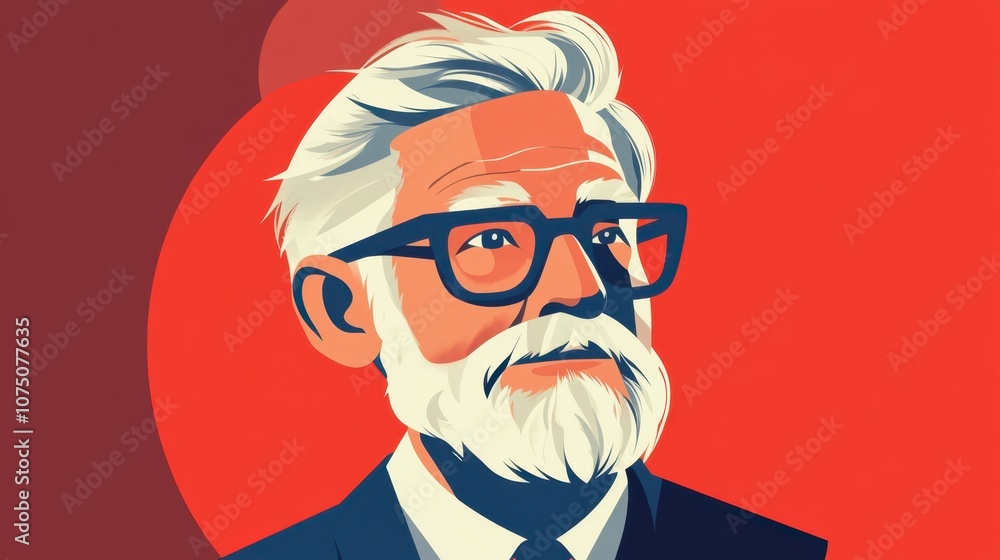 Portrait of a Senior Man with Glasses and White Beard, Set Against a Bold Red Background, Capturing Wisdom, Experience, and Modern Expression in a Vibrant Style Portrait of a Senior Man with Glasses and White Beard, Set Against a Bold Red Background, Capturing Wisdom, Experience, and Modern Expression in a Vibrant Style