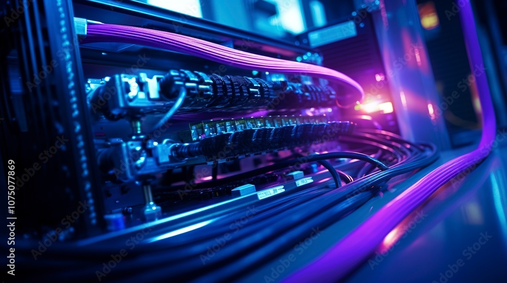A photo of a fiber optic cable installation. A photo of a fiber optic cable installation.