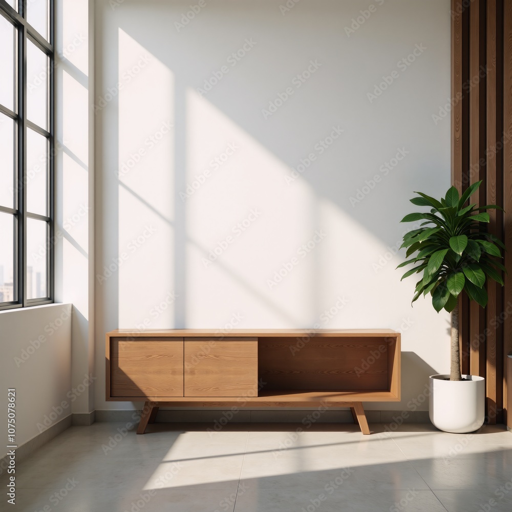 Modern office space empty wall mock-up featuring wooden accents Modern Wood Accents Wall Mock-Up Modern office space empty wall mock-up featuring wooden accents Modern Wood Accents Wall Mock-Up