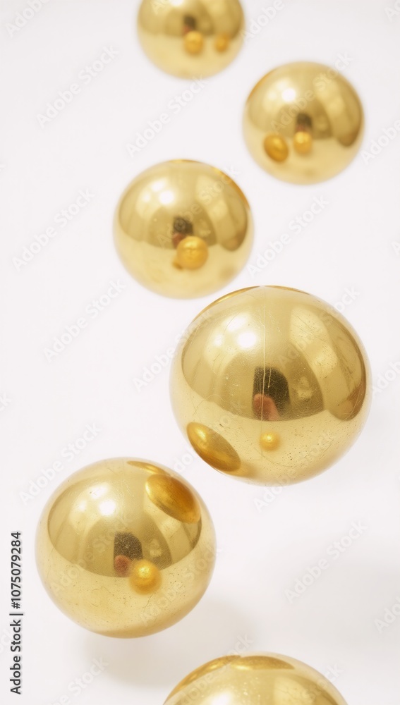 Golden orbs floating on a pure white backdrop Golden orbs floating on a pure white backdrop