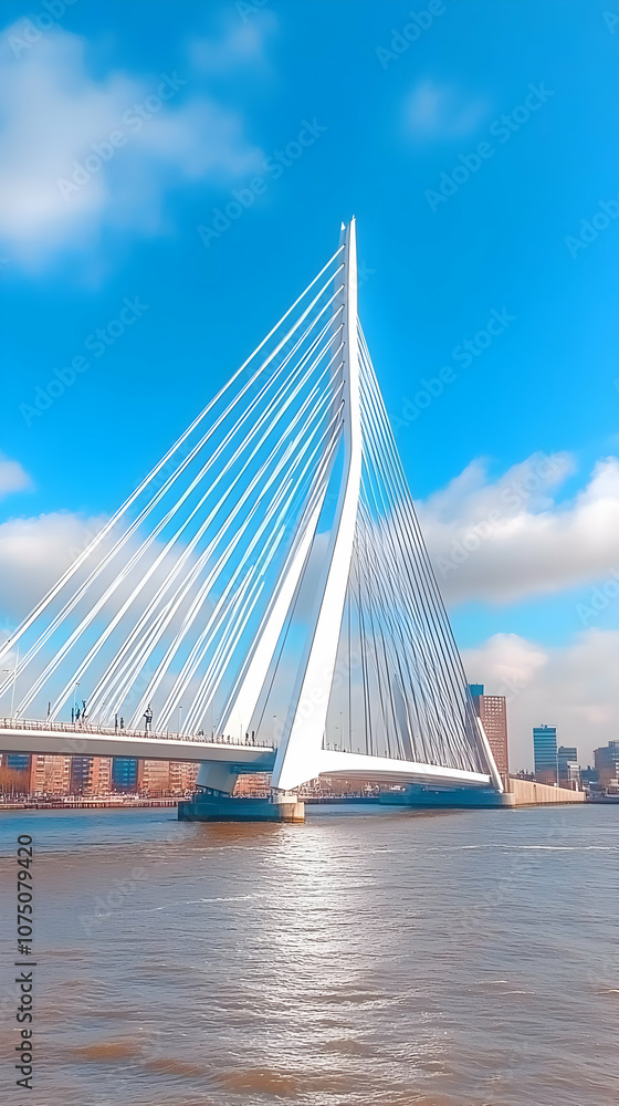 Fototapeta premium Photo Erasmus Bridge Rotterdam Cityscape Architecture Netherlands