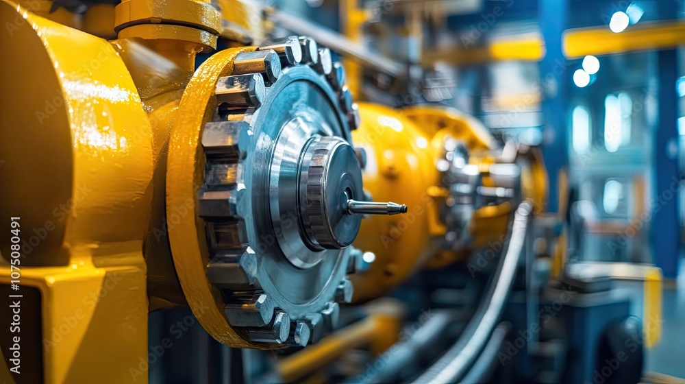 Close-up of a Metal Gear Mechanism in a Factory Setting Close-up of a Metal Gear Mechanism in a Factory Setting