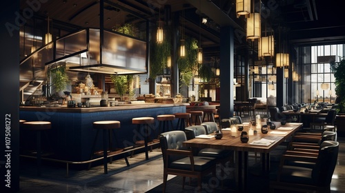 A photo of a fusion restaurant blending modern