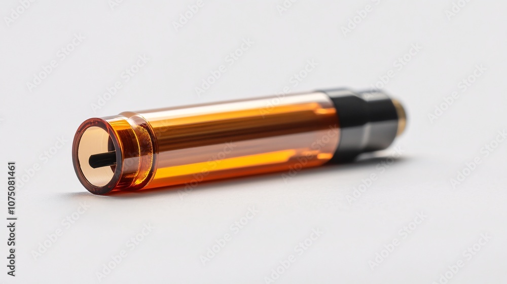 Close-Up of a Sleek, Amber-Hued Technological Device on a Pristine White Background Close-Up of a Sleek, Amber-Hued Technological Device on a Pristine White Background